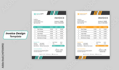 Corporate Business Invoice design template vector, business stationery design payment agreement design template