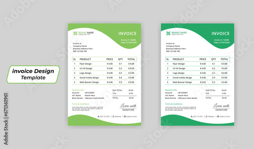 Corporate Business Invoice design template vector, business stationery design payment agreement design template