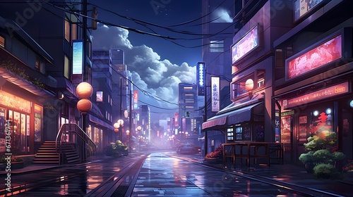anime background landscape night street in tokyo city japan photo