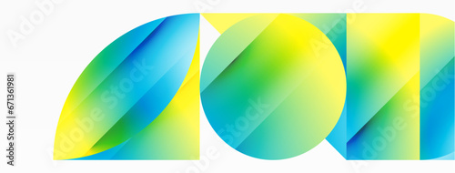 Serene gradient template. Circles and triangles mingle in minimalist perfection. Gentle fusion of forms and hues creates balanced yet captivating backdrop, embodying modern sophistication