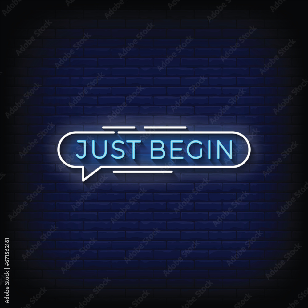 Obraz premium Neon Sign just begin with brick wall background vector