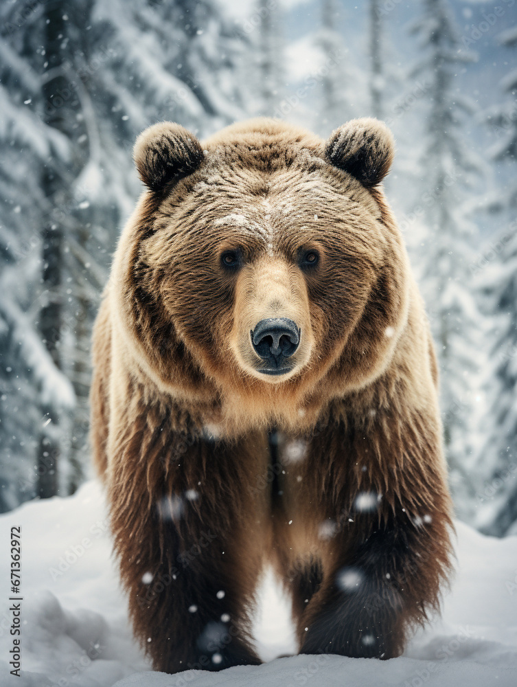 Fototapeta premium A Photo of a Bear in a Winter Setting