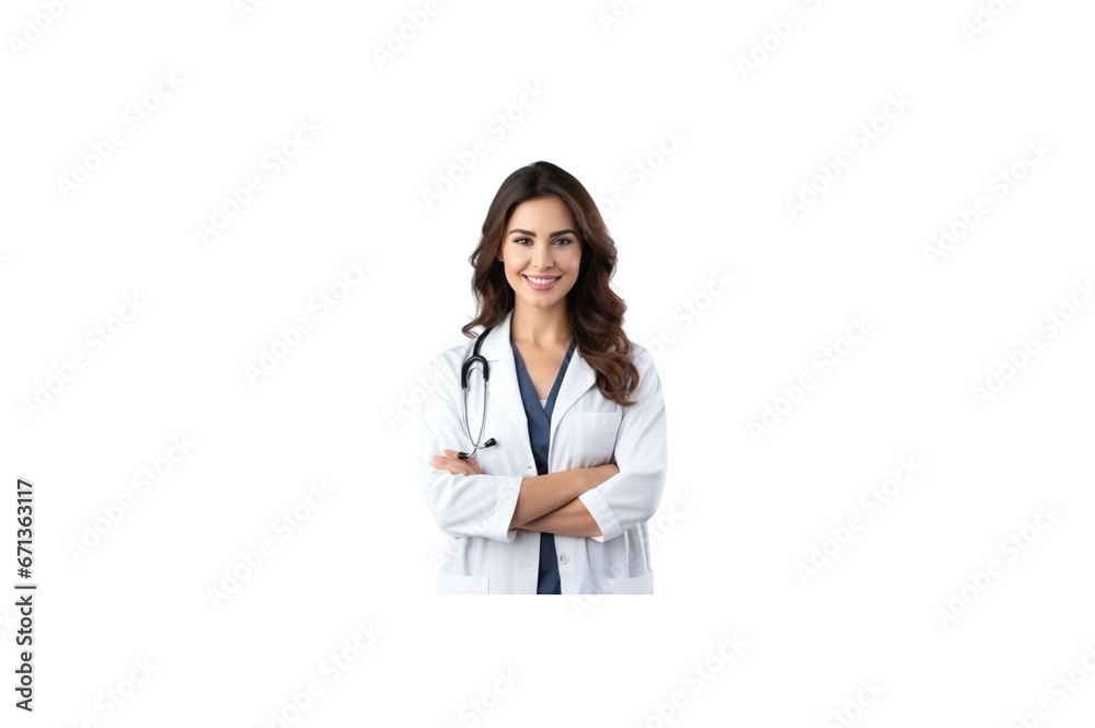 The female doctor stands with her arms crossed and smiles at the camera. transparent background The female doctor stands with her arms crossed and smiles at the camera. transparent background