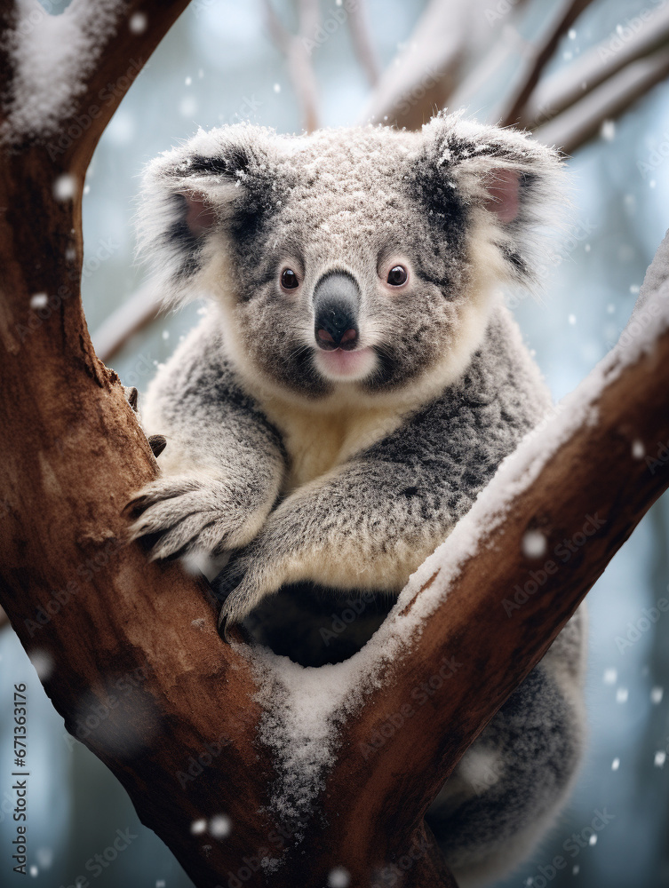 Obraz premium A Photo of a Koala in a Winter Setting