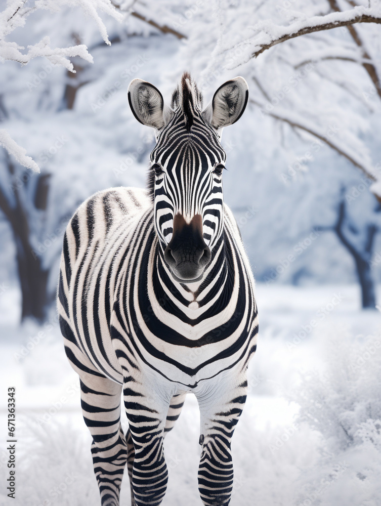 Fototapeta premium A Photo of a Zebra in a Winter Setting