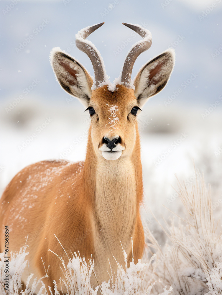 A Photo of an Antelope in a Winter Setting A Photo of an Antelope in a Winter Setting