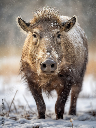 A Photo of a Warthog in a Winter Setting © Nathan Hutchcraft