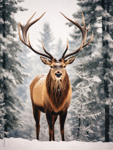 A Photo of an Elk in a Winter Setting