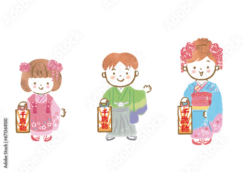 七五三の子どもたちのイラストセット