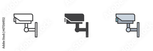 Surveillance camera different style icon set