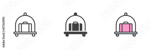 Hotel luggage cart with suitcase different style icon set