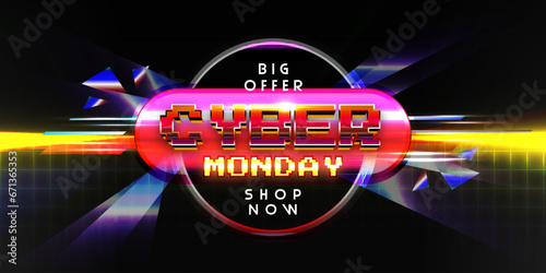 Cyber monday big offer hottest deal neon background