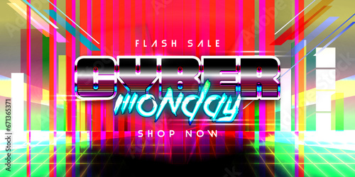 Cyber monday hottest deal flash sale neon background