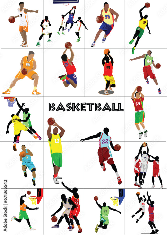 Big set of Basketball players. Colored Vector illustration for designers