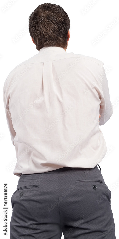 Digital png photo of back view of caucasian businessman standing on transparent background Digital png photo of back view of caucasian businessman standing on transparent background