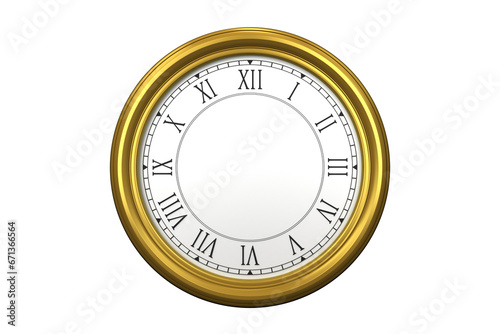 Digital png illustration of gold and white clock with copy space on transparent background