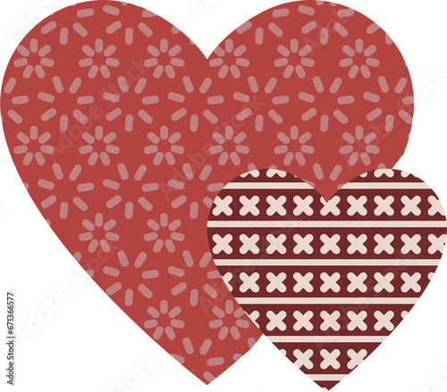 Digital png illustration of red hearts with shapes on transparent background