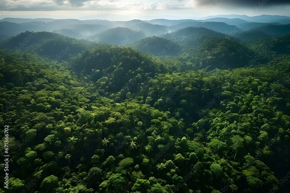 The tree forest is shown from above, landscape backgrounds.