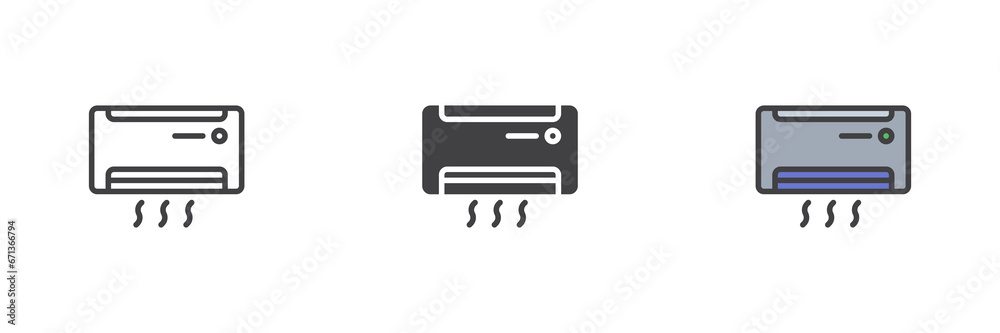 Air conditioning different style icon set Air conditioning different style icon set