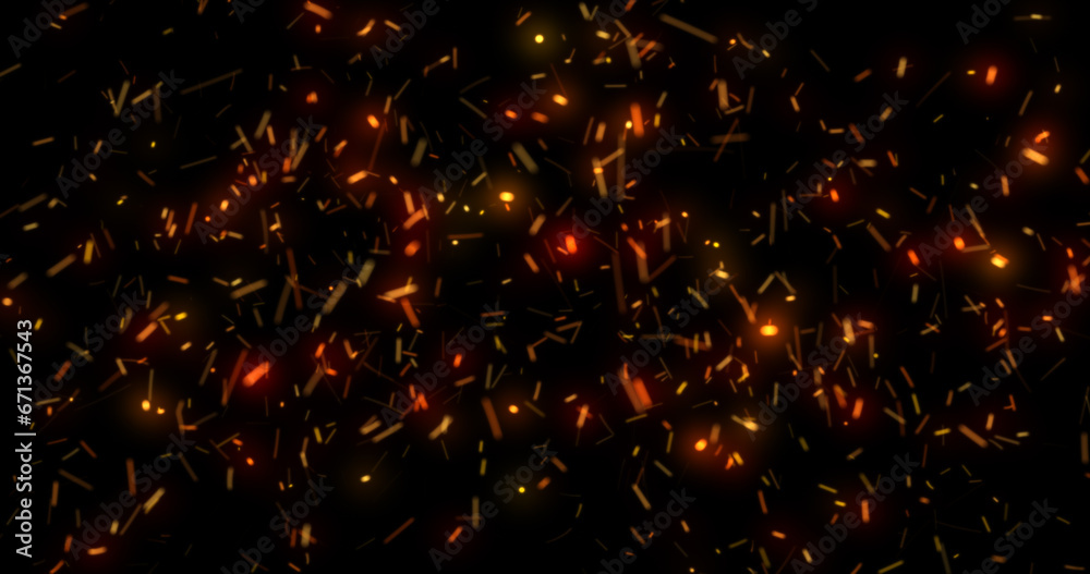 Abstract glowing yellow orange flying sparks from campfire background Abstract glowing yellow orange flying sparks from campfire background