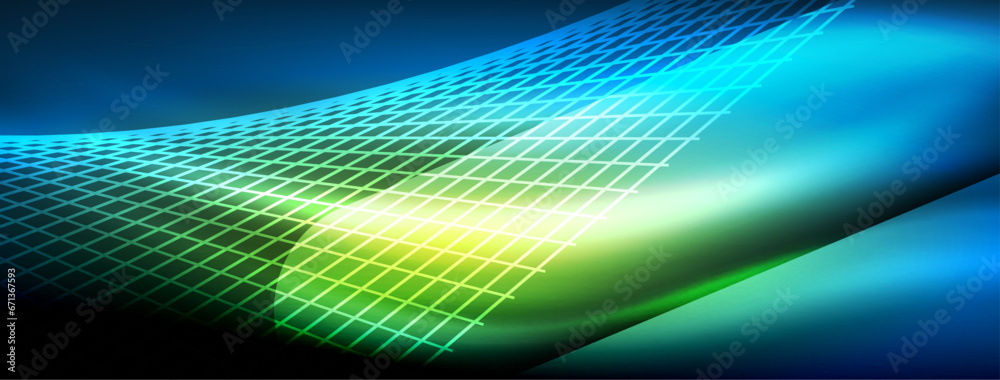 Fototapeta premium Neon light glowing line vectors: vibrant colors, sleek lines. Captivating design style inspired by neon signs. Electric energy for websites, ads, and more