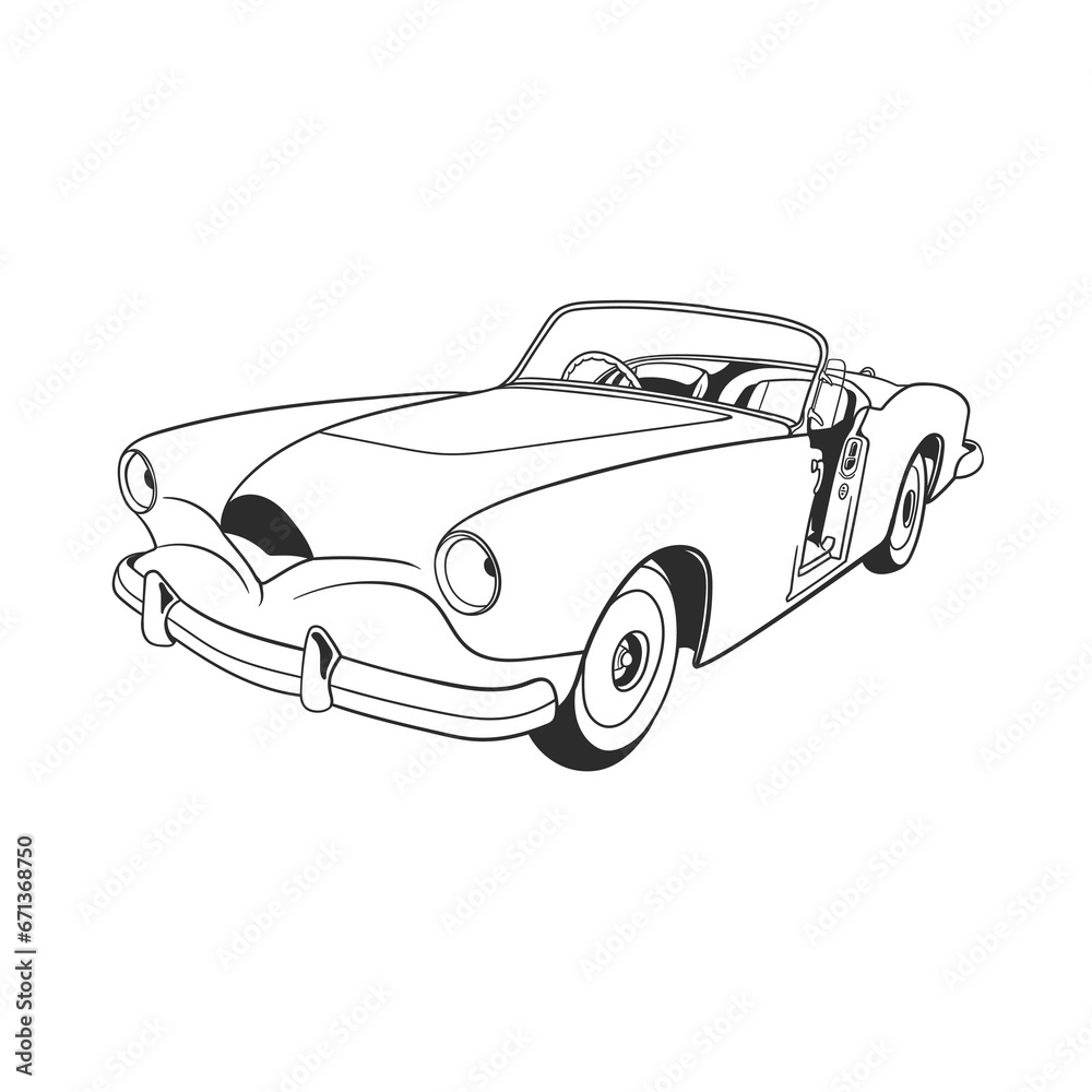 Outline illustration design of a vintage car 5