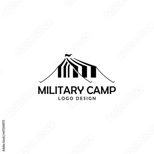 Minimalist Barracks, Military Tent, Army Camp logo design vector illustration. Outdoor camp logo icon template