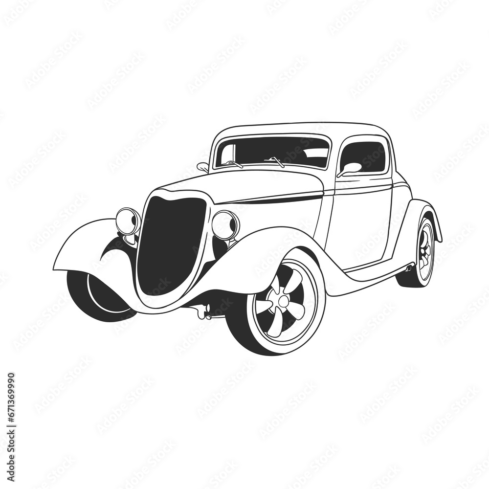 Outline illustration design of a vintage car 15
