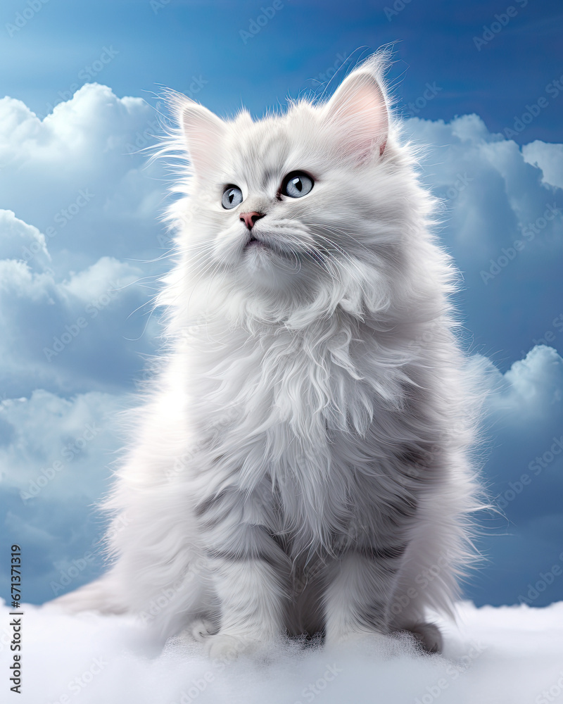 A cute cat on a fluffy cloud