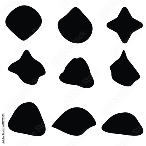 Blob shapes vector set. Organic abstract splodge elemets monochrome collection. Inkblot simple silhouette. Black and white minimal forms isolated on white shapes.