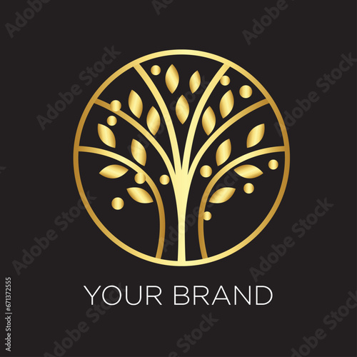 Abstract Tree of life logo icons set. Botanic plant nature symbols. Tree branch with leaves signs. Natural design elements emblem collection. Vector illustration.