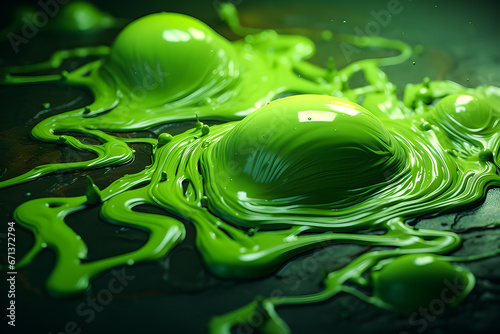 Green slime fluid abstract background, swamp texture,3D illustration, generated ai photo