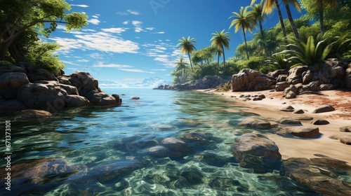 Beautiful tropical landscape with palm trees sea and sandy beach, concept vacation in a tropical paradise country