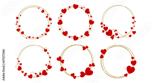  Heart circle frames , Romantic frames in circle , Round frame with heart pattern design, Valentine's Day decorative frame element , vector illustration