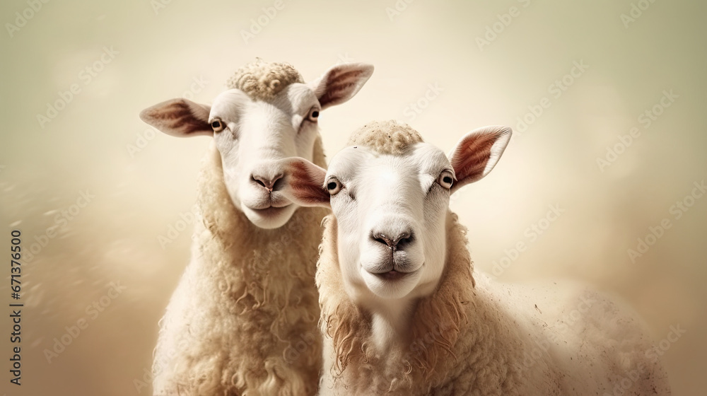 Fototapeta premium Eid al Adha Animal for sacrifice and Celebrations of Traditionla Islamic Yearly Festival, with colorful Background and Space for Text