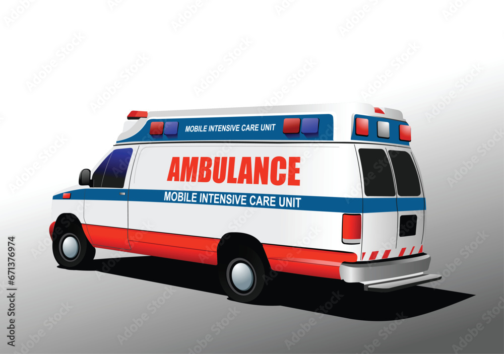 Modern ambulance van over white. Colored 3d vector illustration