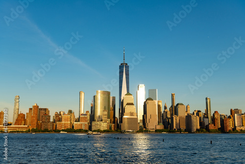 ny urban city architecture. midtown manhattan and hudson river. metropolitan city cityscape. new york downtown. manhattan skyline in sunset. new york city. skyscraper building of nyc. scenic view © be free