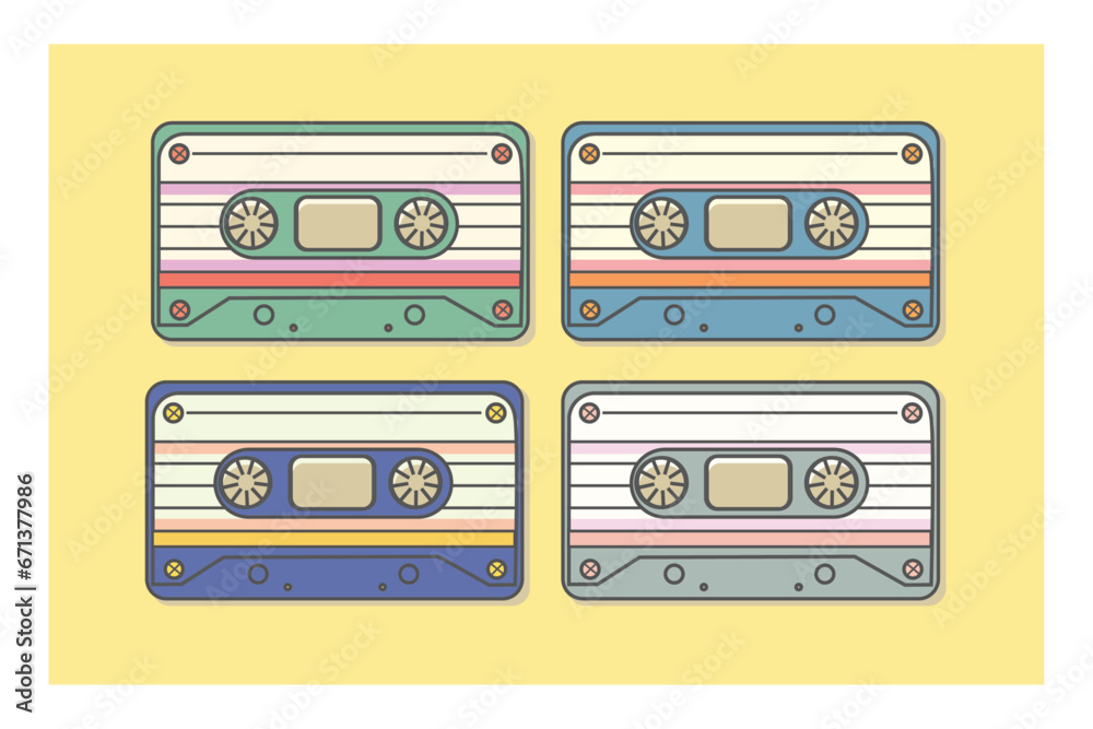 Obraz premium Four Retro audio cassette tape vector illustrations
