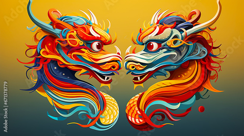 Colorful Chinese Dragon in Heart Shape