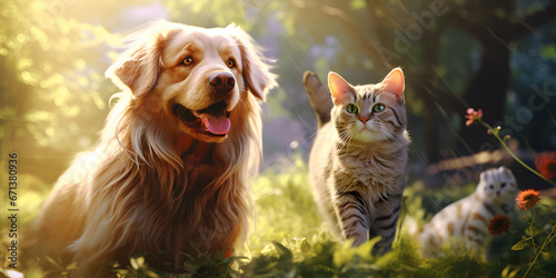 dog and cat ,Capturing the Playfulness of a Cat and Dogs,with generative ai