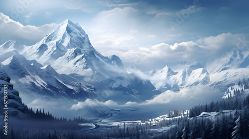 Winter snowy mountain panorama