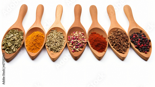 Wooden Spoon filled with various spices