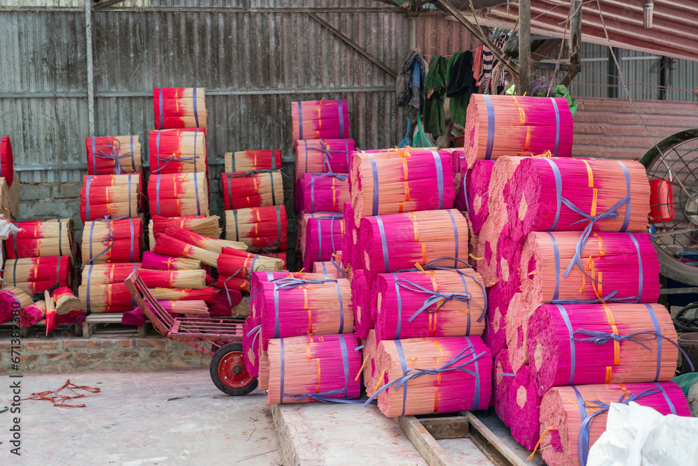 Traditional incense sticks in Quang Phu Cau village, Hanoi, Vietnam.