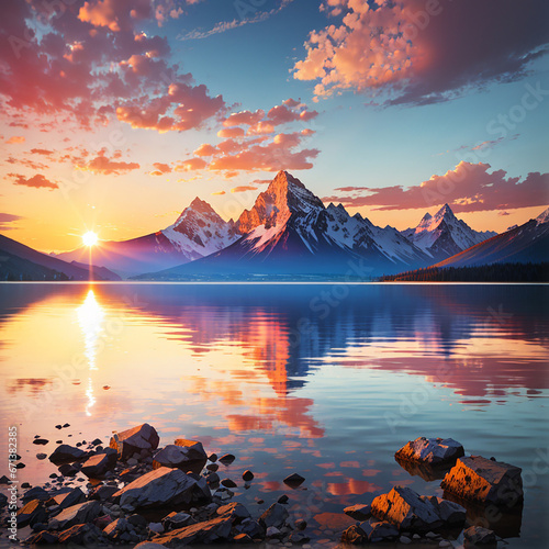 lake sunrise mountain