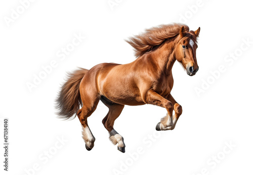 Horse jumping in the air, small orange fluffy on isolated
