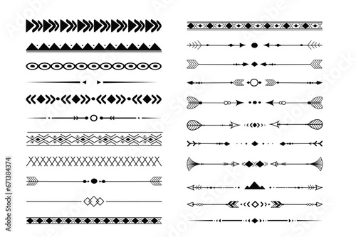 Fotografia Set tribal ethnic arrow dividers, native indian bow boho in doodle style isolated on white background