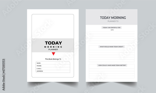 Morning Routine Planner Daily Planner. Two Minute Morning Journal with cover page design layout