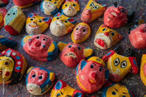 Traditional face masks for August full moon festival in Vietnam © Hanoi Photography