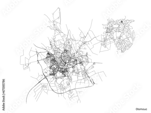 Olomouc city map with roads and streets, Czech Republic. Vector outline illustration.