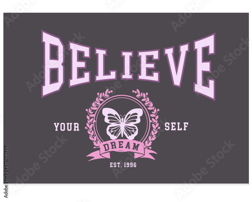 college style urban slogan with butterfly flower design vector